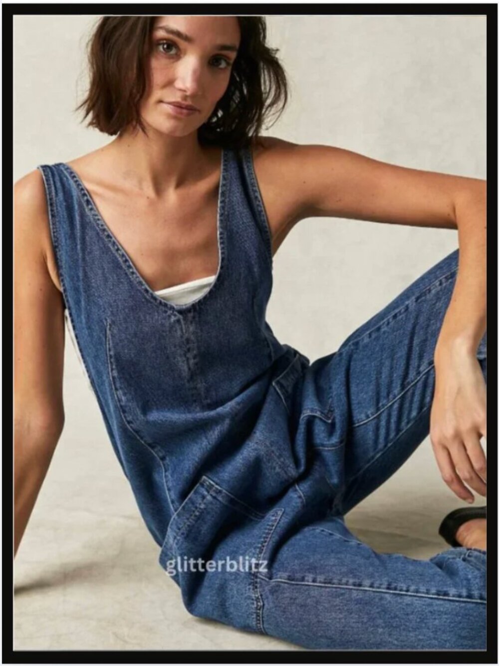 Free People We The Free High Roller Jumpsuit - Sapphire Blue Wash NEW Large